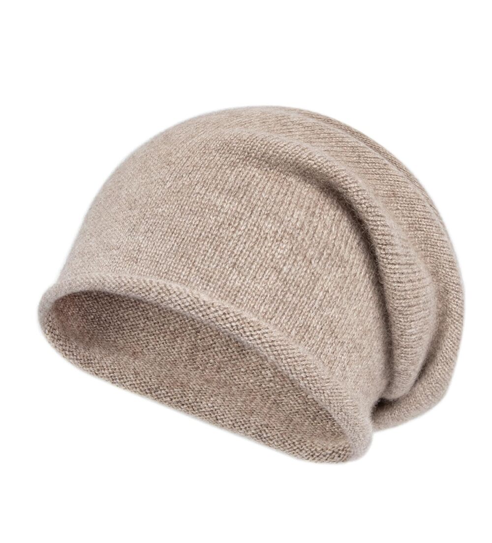 6092 100% Cashmere Slouchy Beanie Hat , Knitted Soft Warm Cashmere Skull